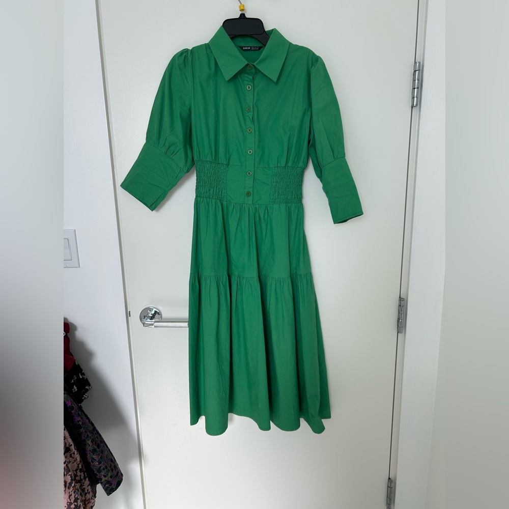SHEIN Green Layered 3/4 Sleeve Dress